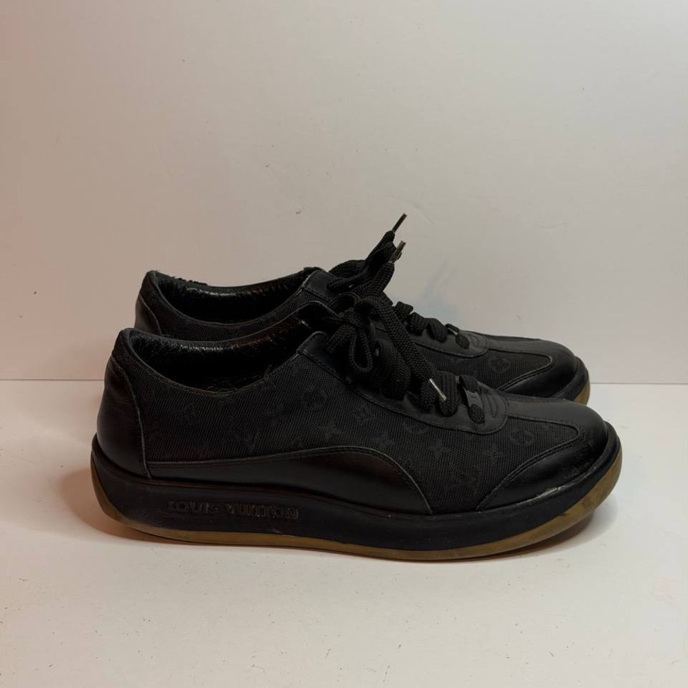 Louis Vuitton Black Monogram Canvas and Leather Low-top Sneakers Size 37